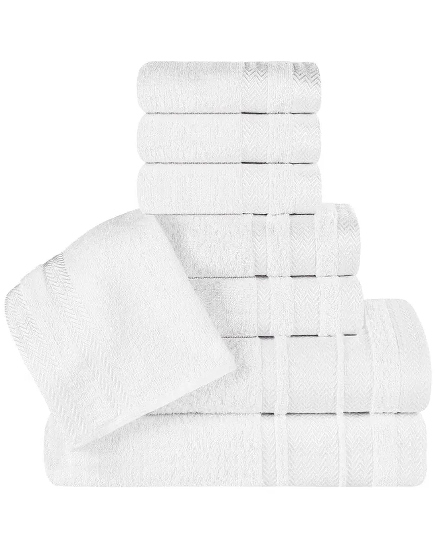 8-Piece Zero Twist Cotton Dobby Border Towel Set - White