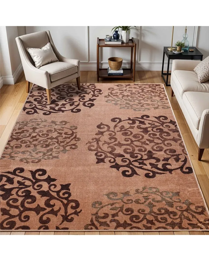 Amber Non-Slip Floral Medallion Rug - Brown, Nylon image