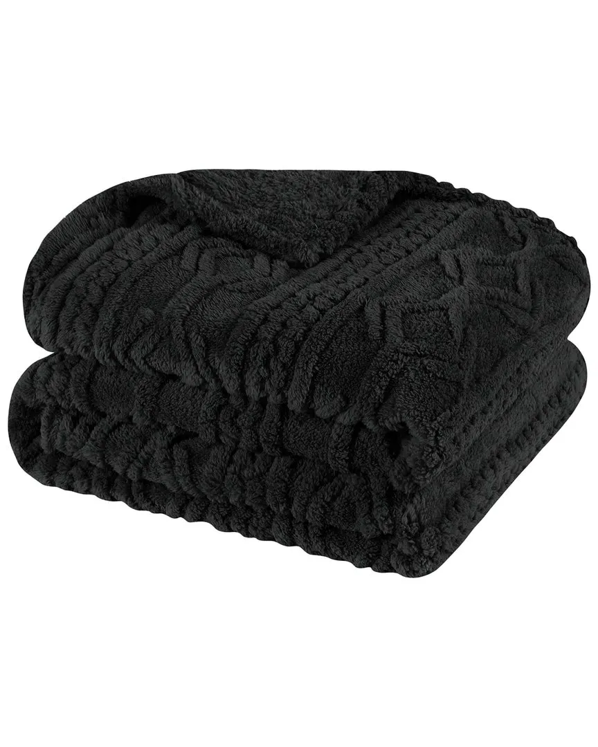 Boho Knit Jacquard Fleece Throw - Black, Polyester image