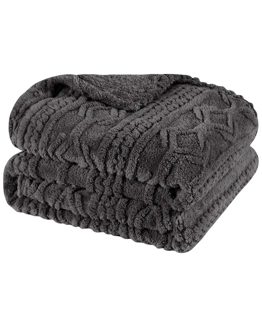 Boho Knit Jacquard Fleece Throw - Charcoal, Polyester