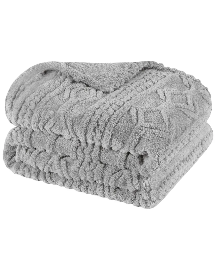 Boho Knit Jacquard Fleece Throw - Platinum, Polyester