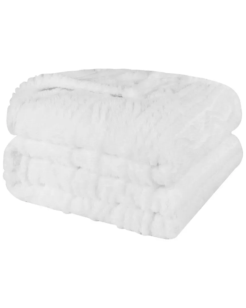 Boho Knit Jacquard Fleece Throw - White, Polyester