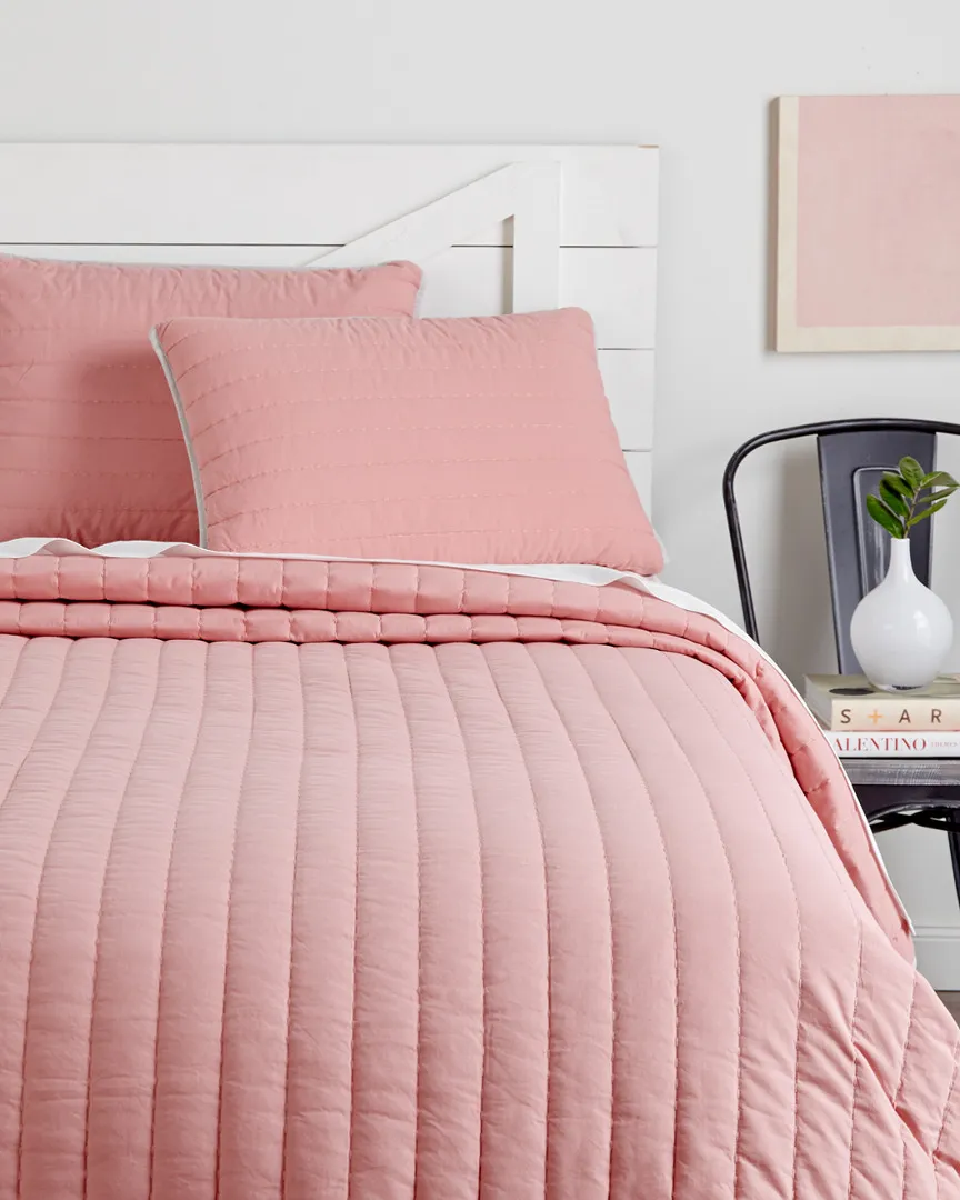 Brandon Reversible Button Closure Cotton Quilt Set - Pink image