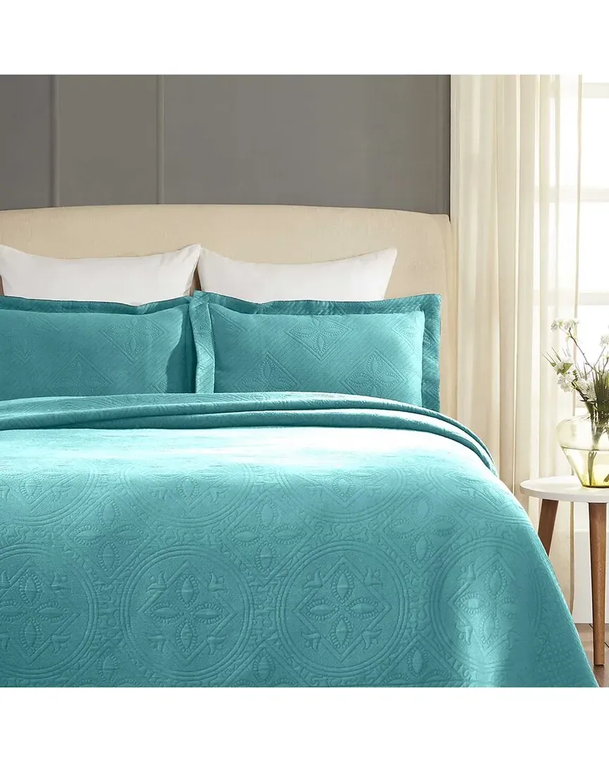 Celtic Circle Cotton Jacquard Matelasse Bedspread Set - Blue image