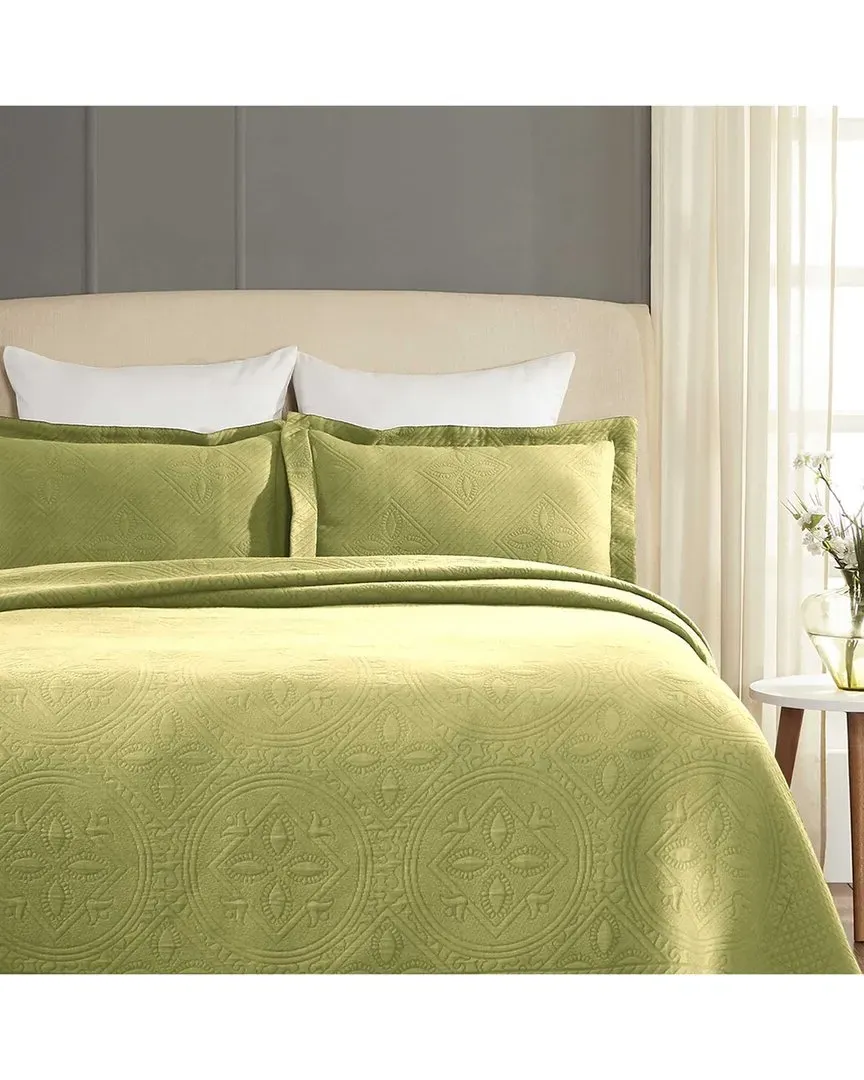 Celtic Circle Cotton Jacquard Matelasse Bedspread Set - Green