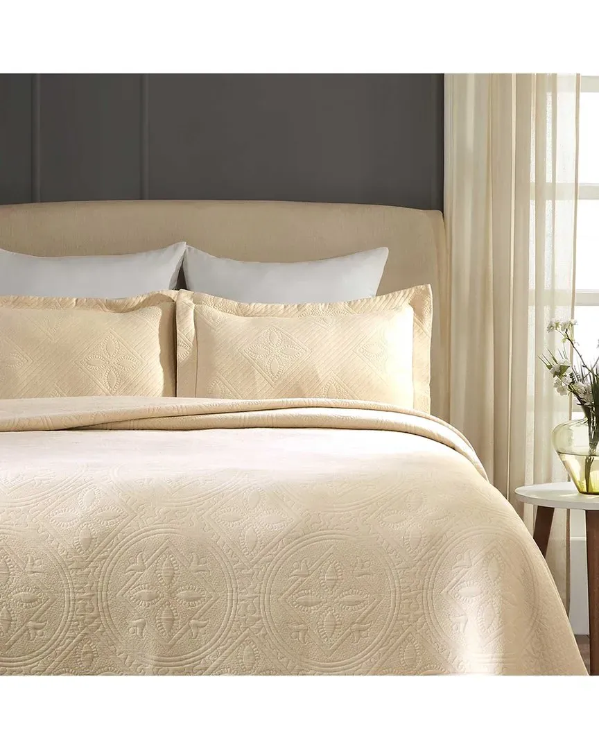 Celtic Circle Cotton Jacquard Matelasse Bedspread Set - Ivory