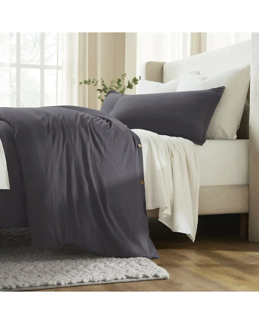 Chloe Cotton Percale Duvet Cover Set - Plum image