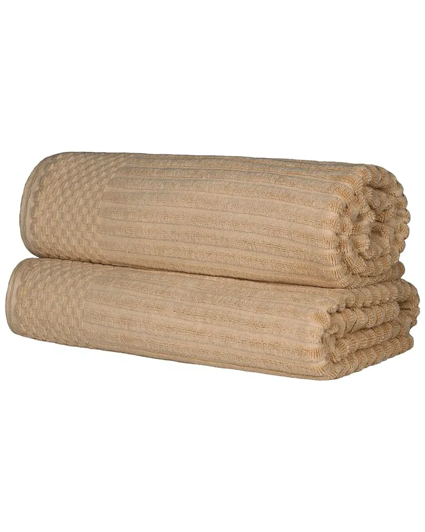 Cotton 2-Piece Bath Sheet Set with Checkered Border - Coffee