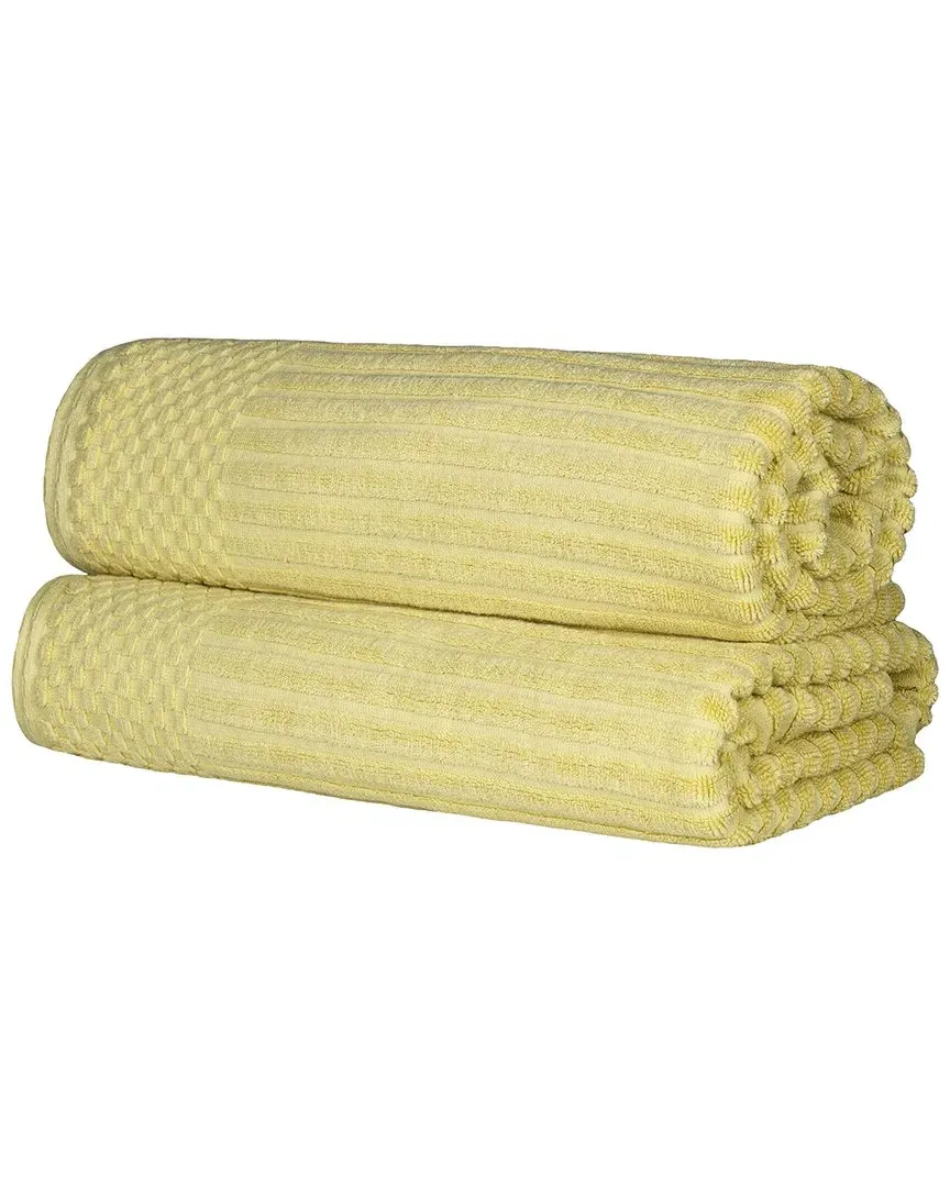 Cotton 2-Piece Bath Sheet Set with Checkered Border - Gold