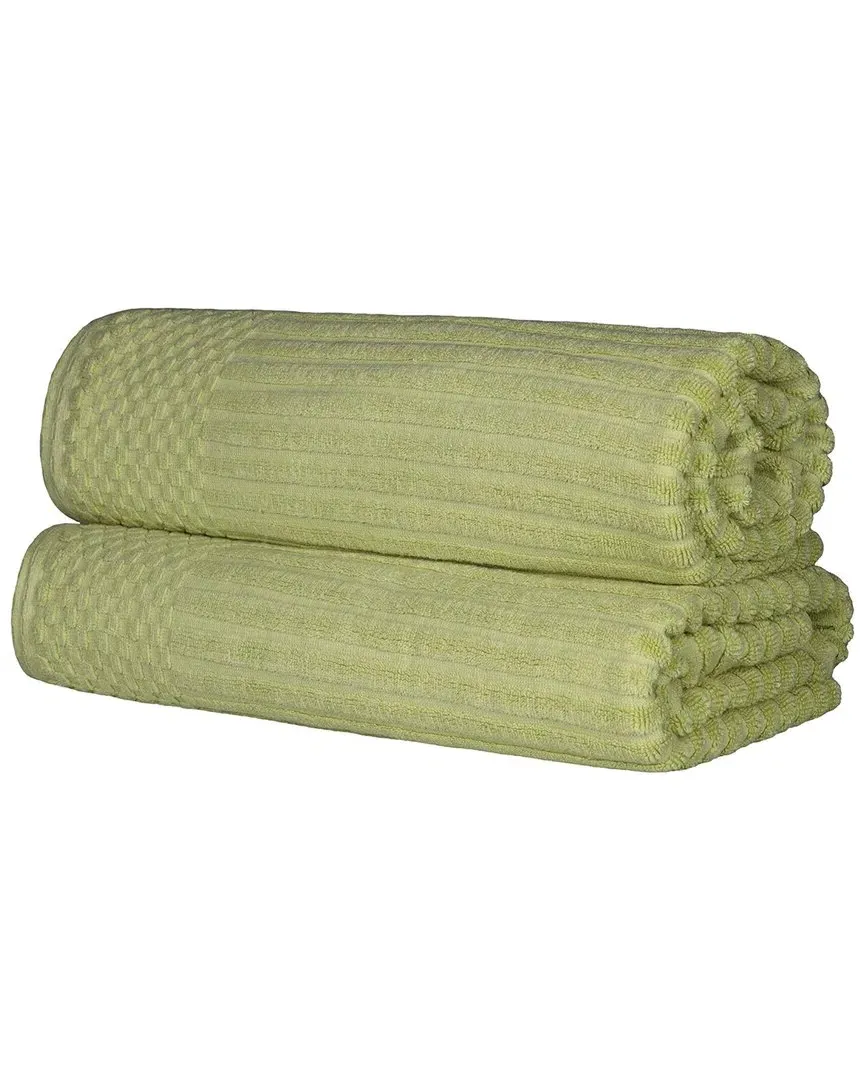 Cotton 2-Piece Bath Sheet Set with Checkered Border - Green