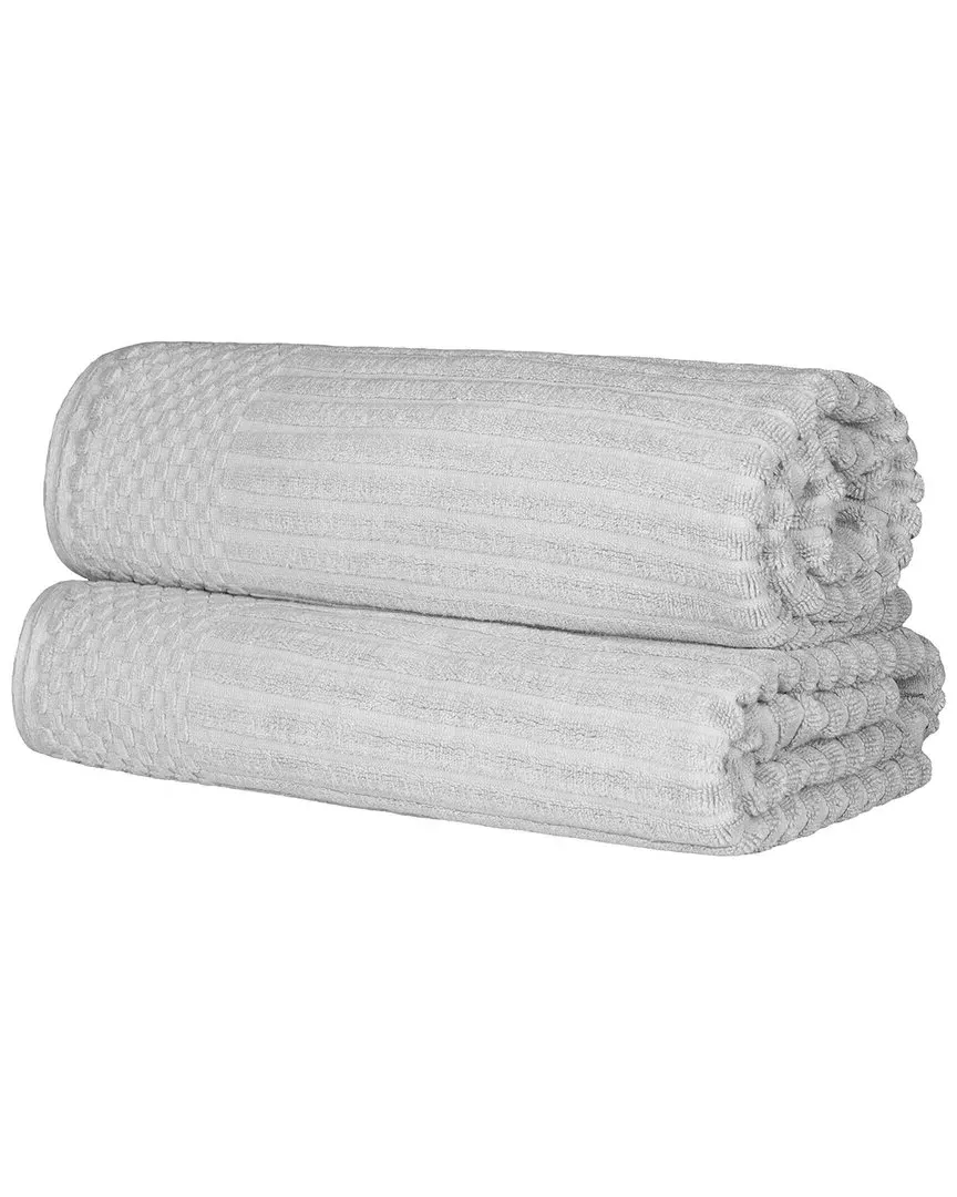 Cotton 2-Piece Bath Sheet Set with Checkered Border - Silver