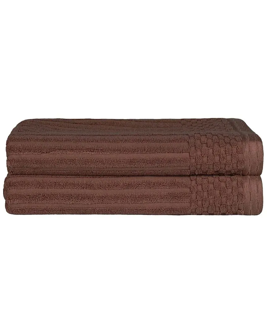 Cotton 2-Piece Bath Towel Set with Checkered Border - Brown