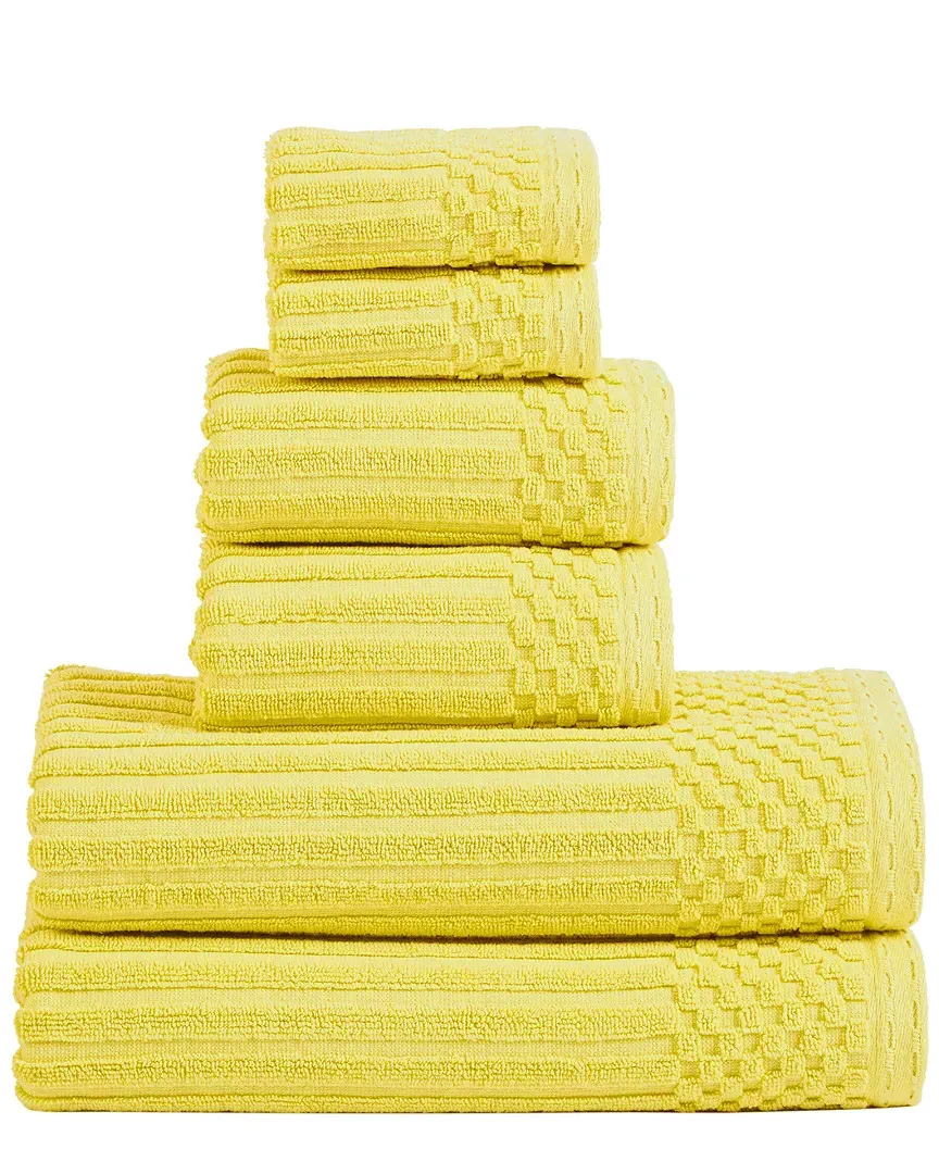 Cotton 6-Piece Towel Set with Checkered Border - Gold image