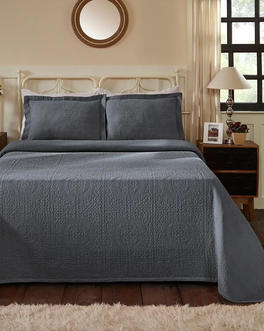 Cotton Fleur de Lis Bedspread Set - Grey