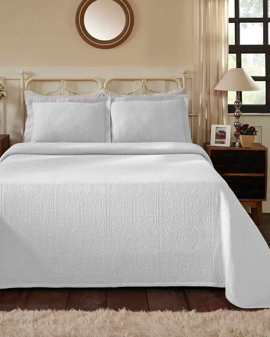 Cotton Fleur de Lis Bedspread Set - White