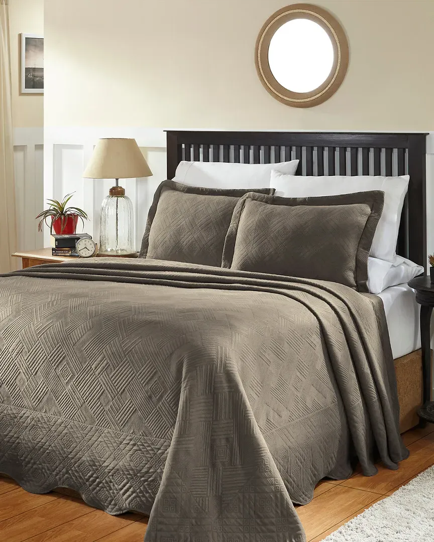 Cotton Geometric Fret Matelasse Bedspread Set - Charcoal