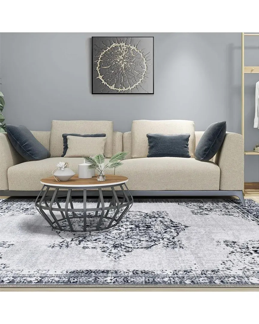 Decklan Machine Washable Floral Rug - Gray, Nylon