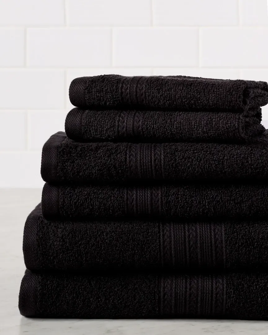Eco-Friendly 6pc Absorbent Cotton Towel Set - Black