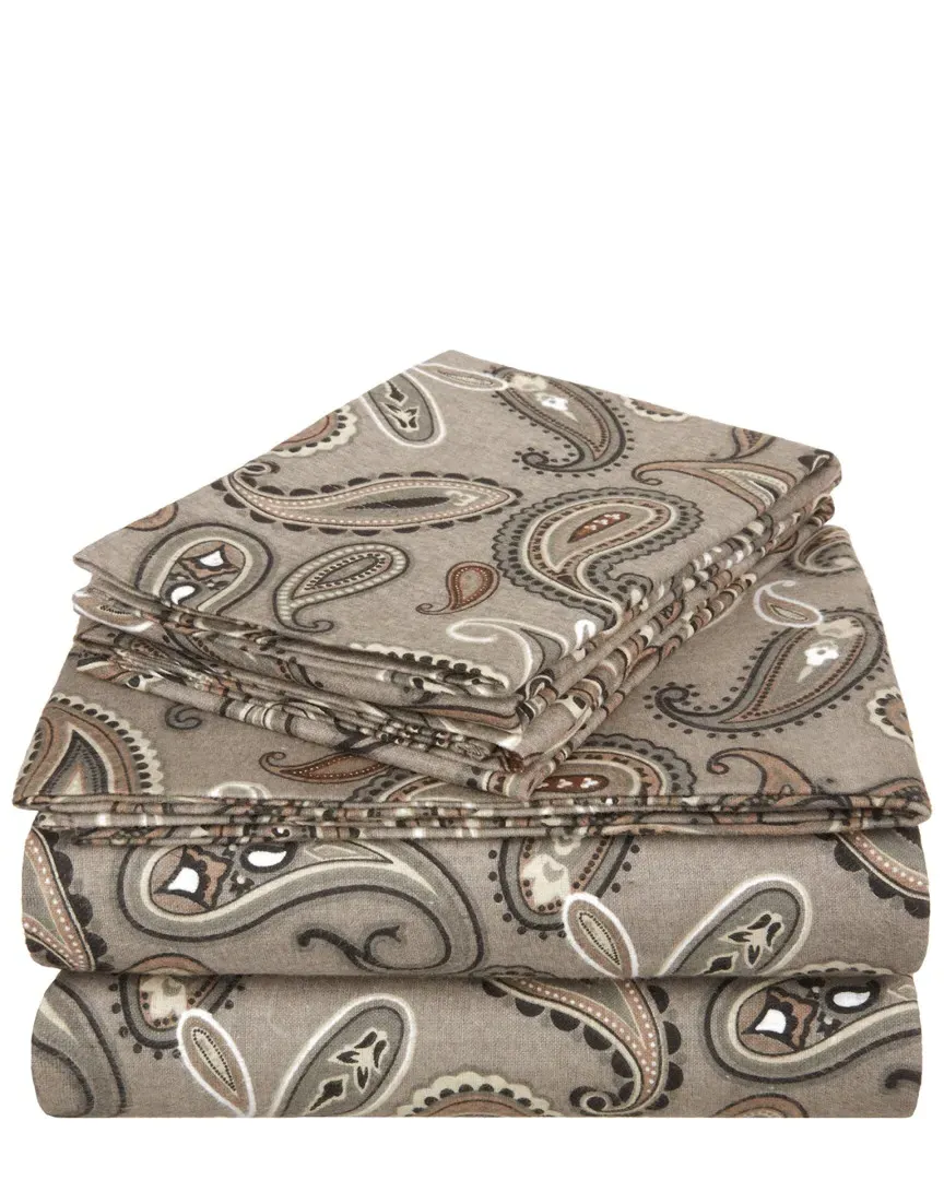 Flannel Paisley Printed Sheet Set - Grey, Cotton image