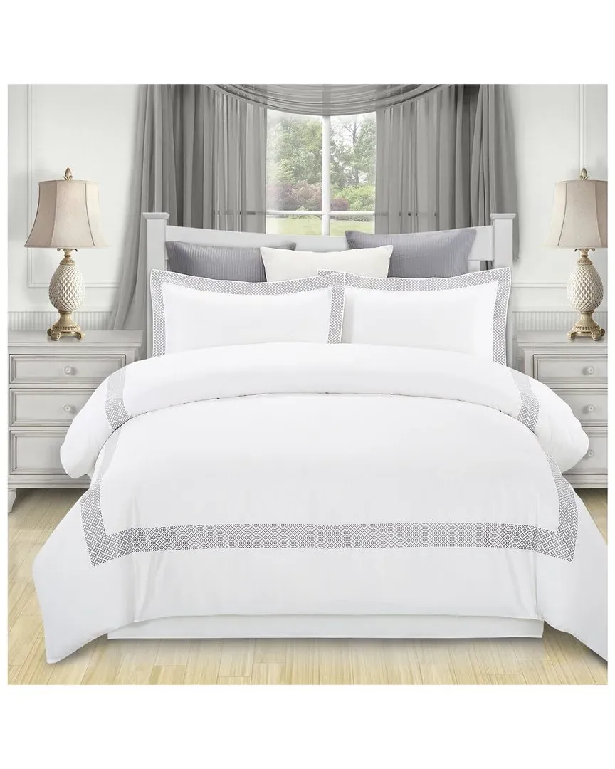 Glenmont 3-Piece Duvet Cover Set with Button Closure - White, Cotton