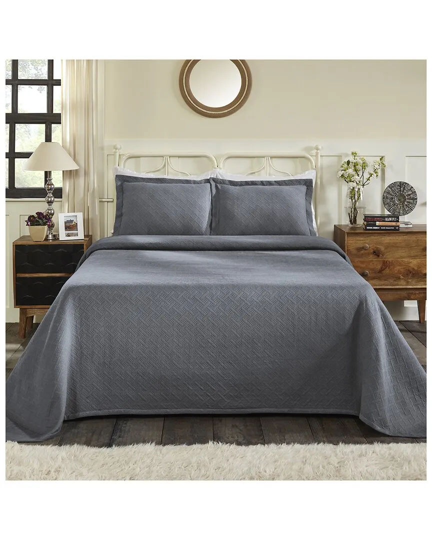 Jacquard Matelasse Basketweave 3pc Bedspread Set - Grey, Cotton image