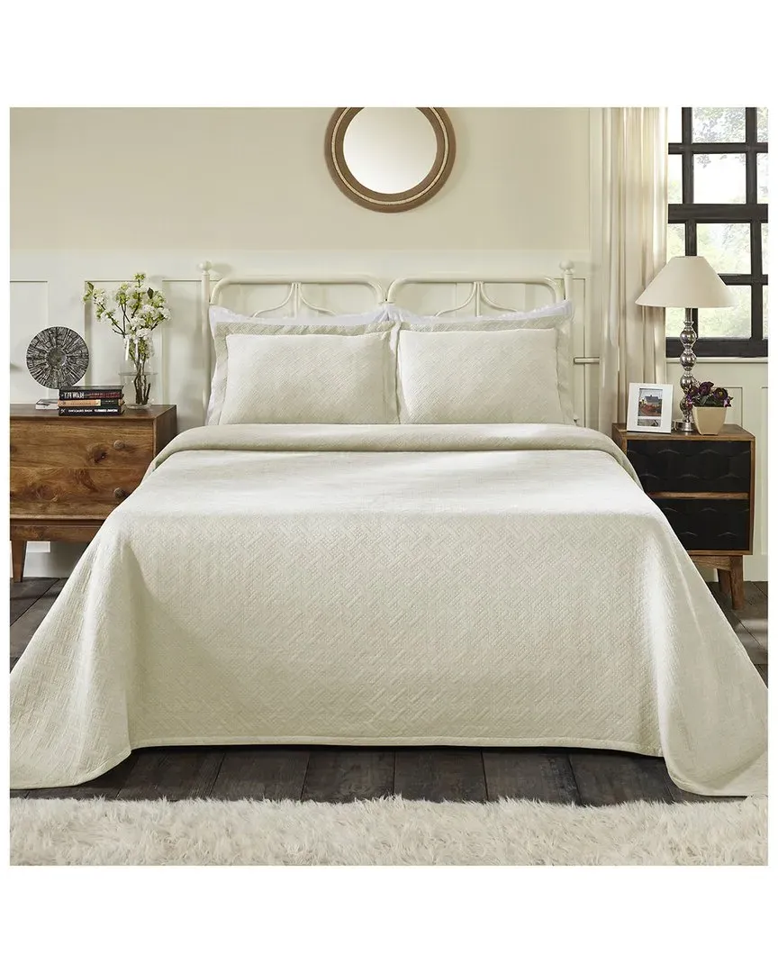 Jacquard Matelasse Basketweave 3pc Bedspread Set - Ivory, Cotton