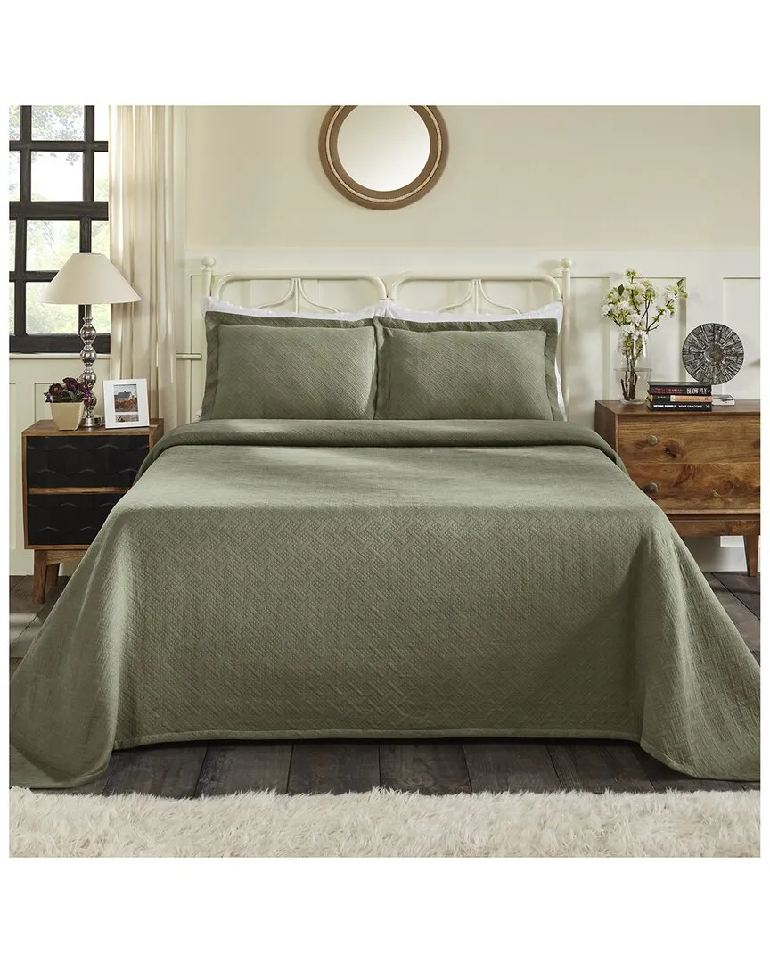 Jacquard Matelasse Basketweave 3pc Bedspread Set - Sage, Cotton