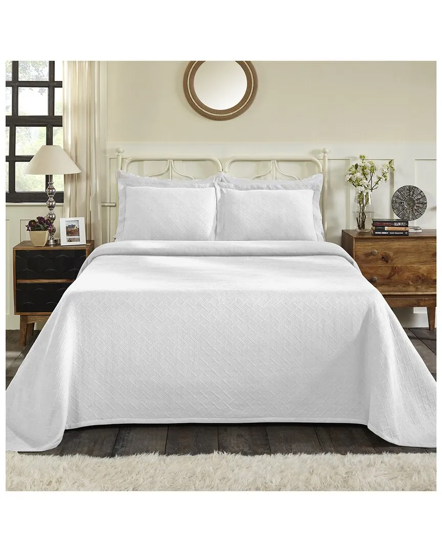 Jacquard Matelasse Basketweave 3pc Bedspread Set - White, Cotton image