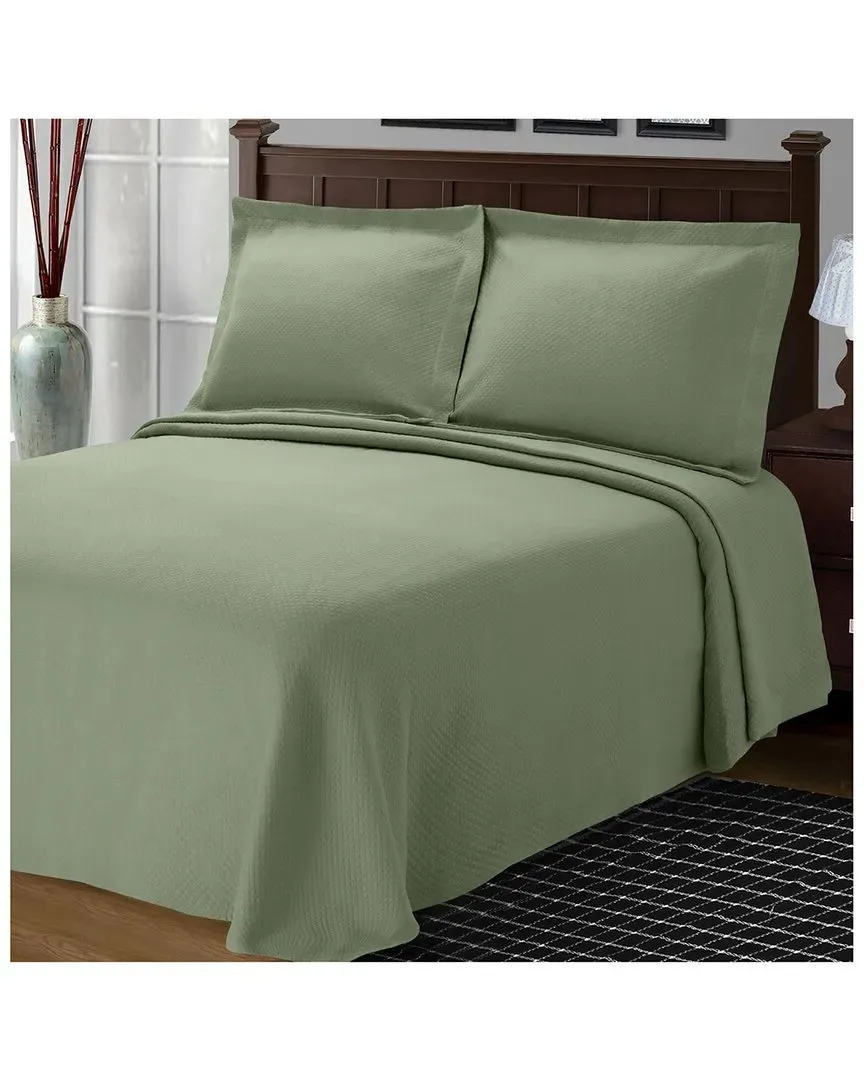 Jacquard Matelasse Diamond Solitaire 3pc Bedspread Set - Green, Cotton