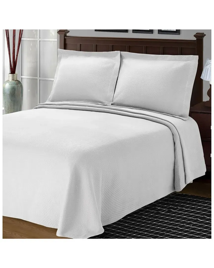 Jacquard Matelasse Diamond Solitaire 3pc Bedspread Set - White, Cotton