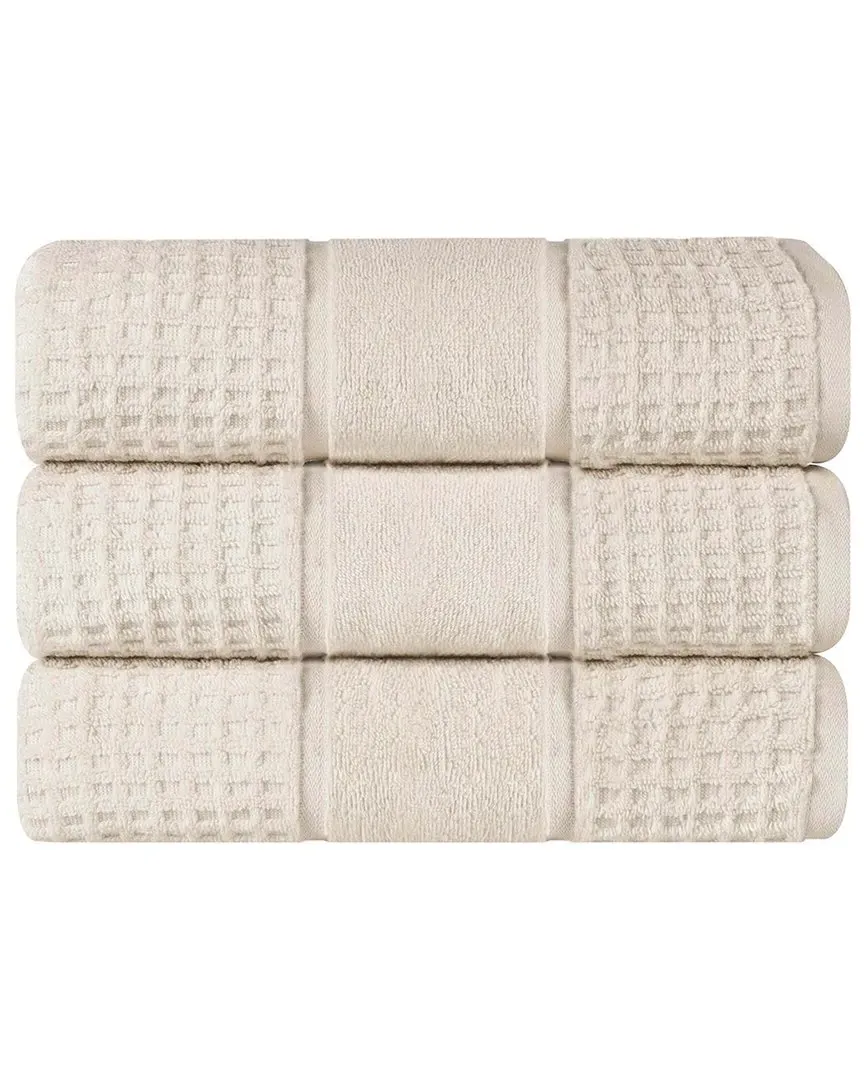 Set of 3 Zero Twist Cotton Waffle Bath Towels - Ivory image