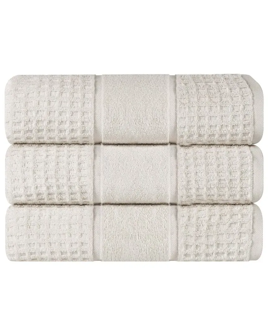 Set of 3 Zero Twist Cotton Waffle Bath Towels - Stone