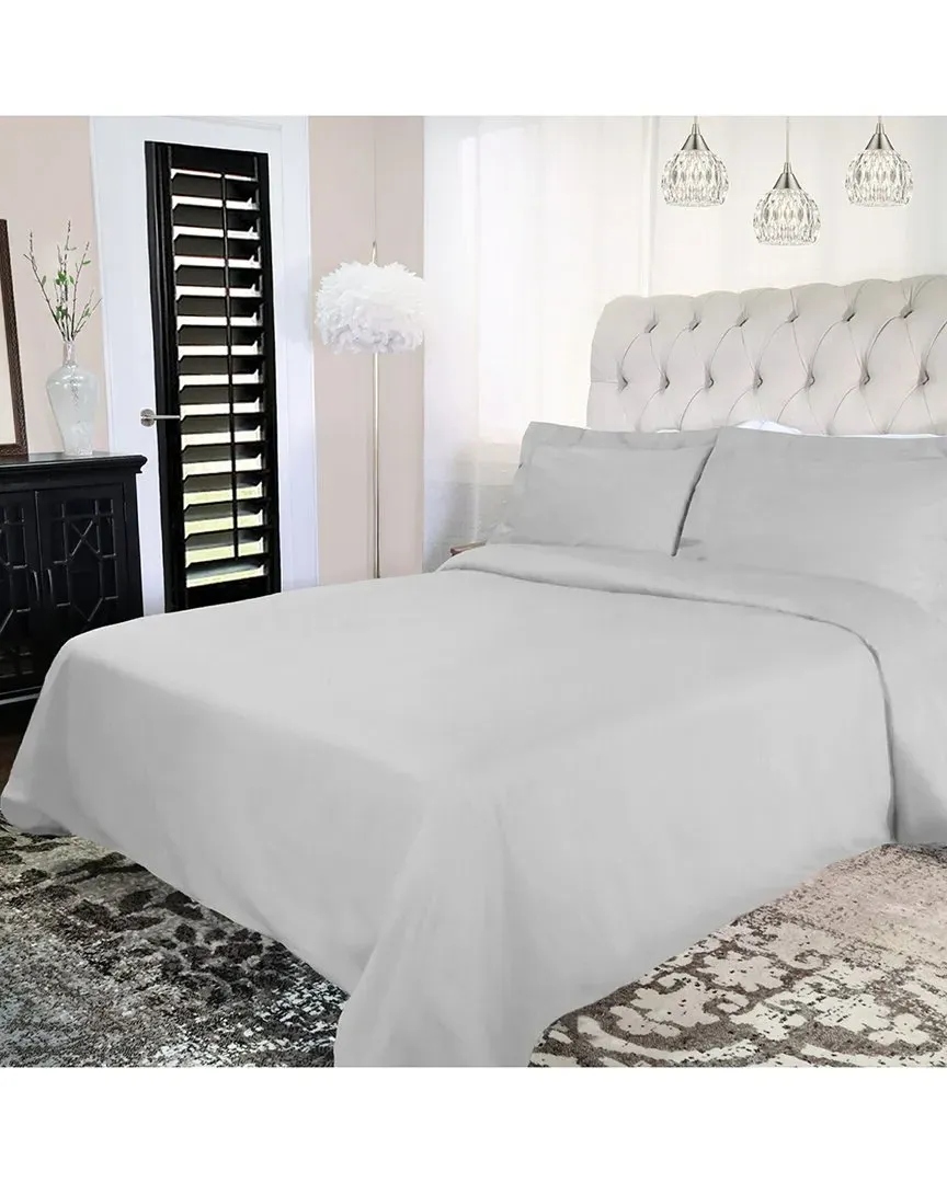 Solid 300-Thread Count Cotton Percale Duvet Cover Set - Silver image