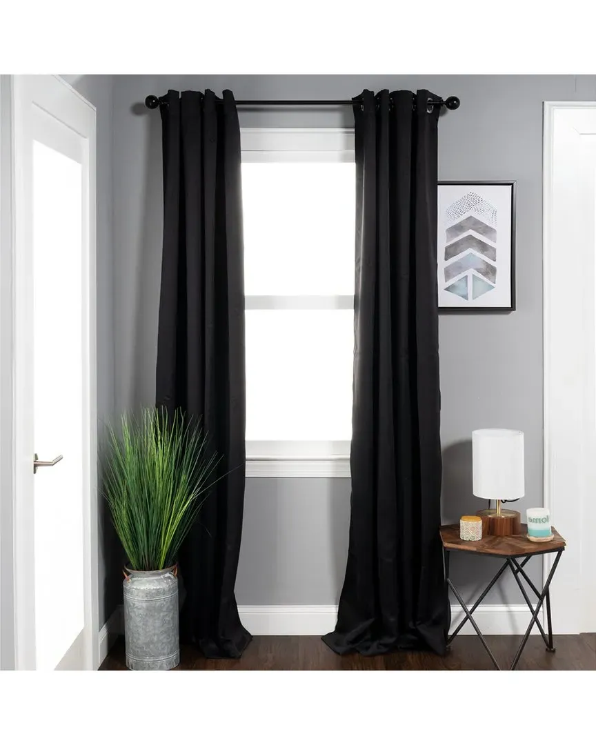 Solid Insulated Thermal Blackout Grommet Curtain Panel Set - Black