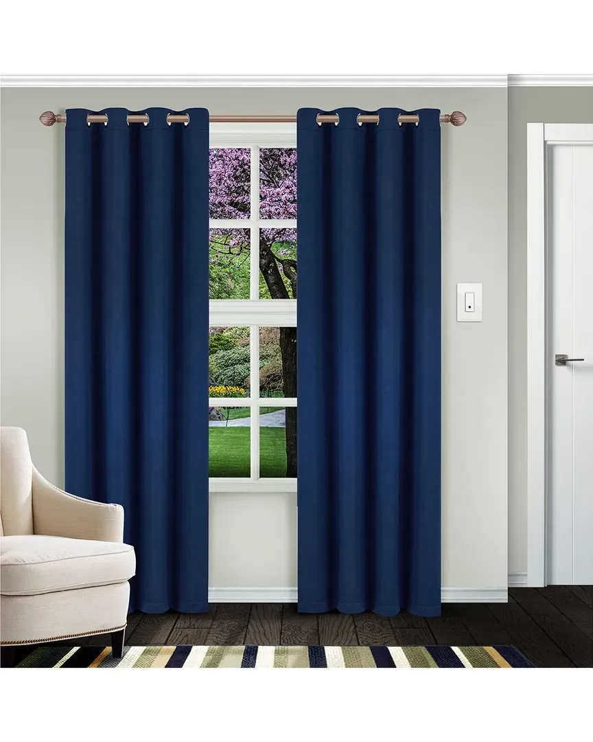 Solid Insulated Thermal Blackout Grommet Curtain Panel Set - Navy