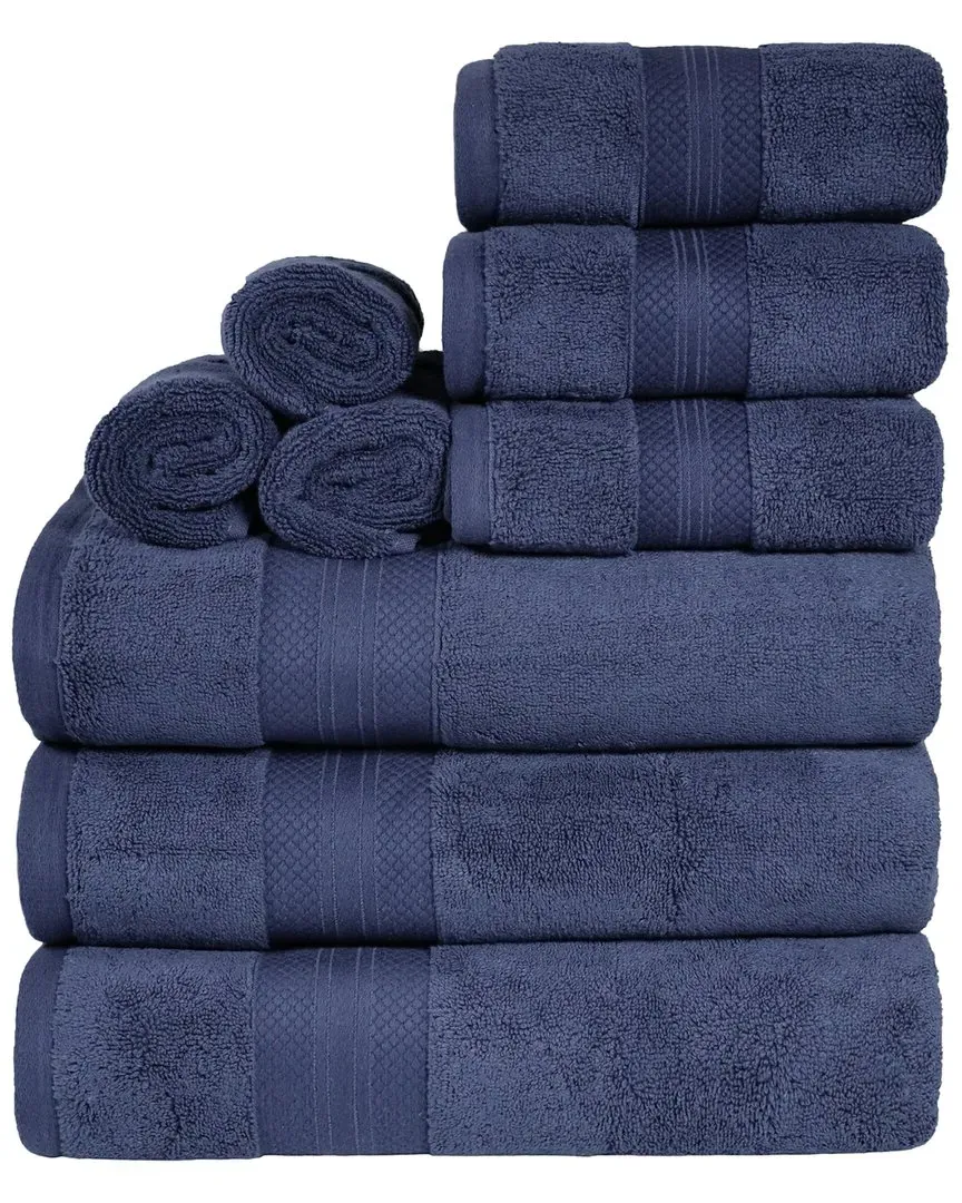 Turkish Cotton 9-Piece Towel Set with Dobby Border - Blue