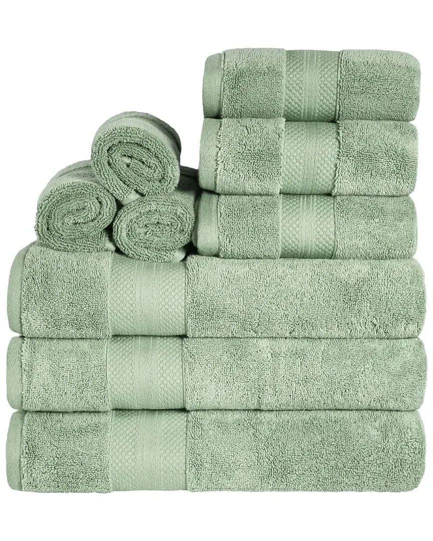 Turkish Cotton 9-Piece Towel Set with Dobby Border - Olive