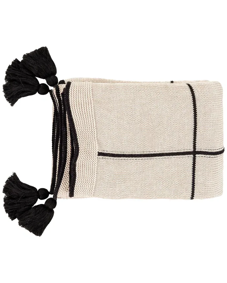 Fleck Solid & Border Throw - Beige, Cotton