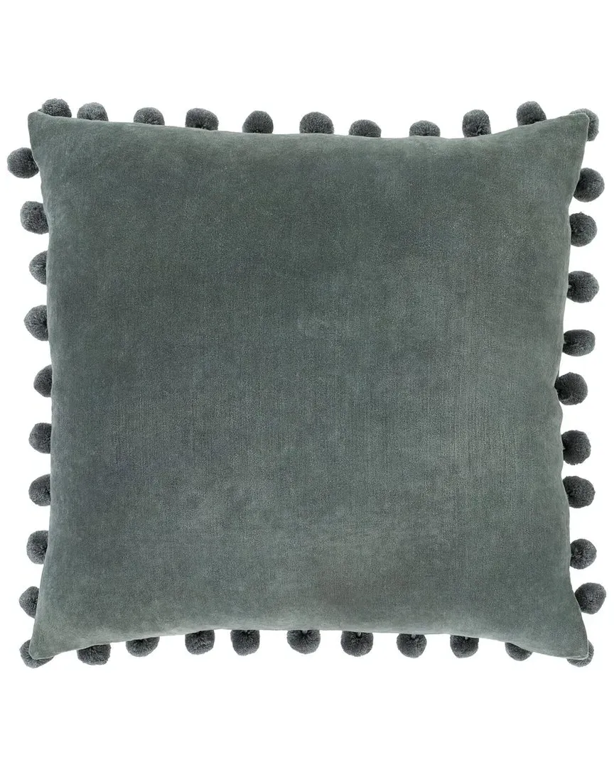 Serengeti Accent Pillow with Pom Poms - Olive, Cotton image