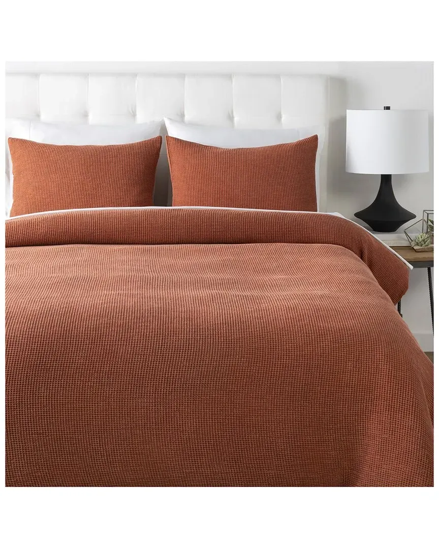 Waffle Duvet Set with Two Standard Shams - Burnt Orange, Cotton