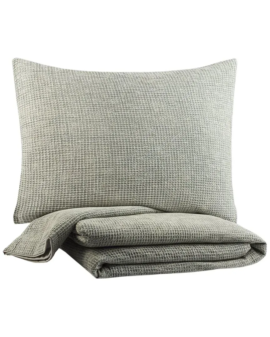 Waffle Duvet Set with Two Standard Shams - Light Grey, Cotton