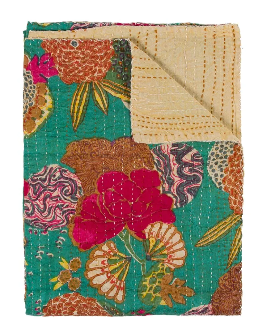 Natural Group Kantha Cotton Throw - Blue