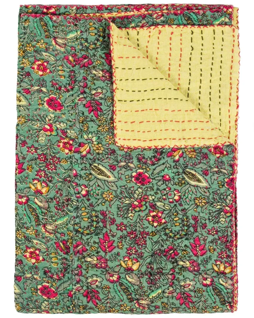 Natural Group Kantha Cotton Throw - Green