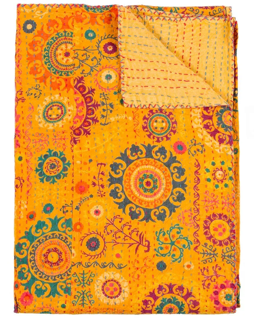 Natural Group Kantha Cotton Throw - Orange