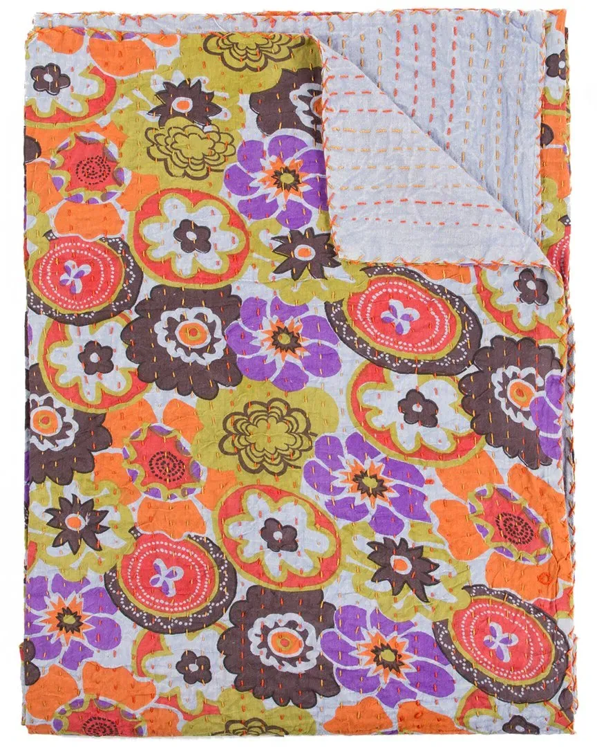 Natural Group Kantha Cotton Throw - Purple