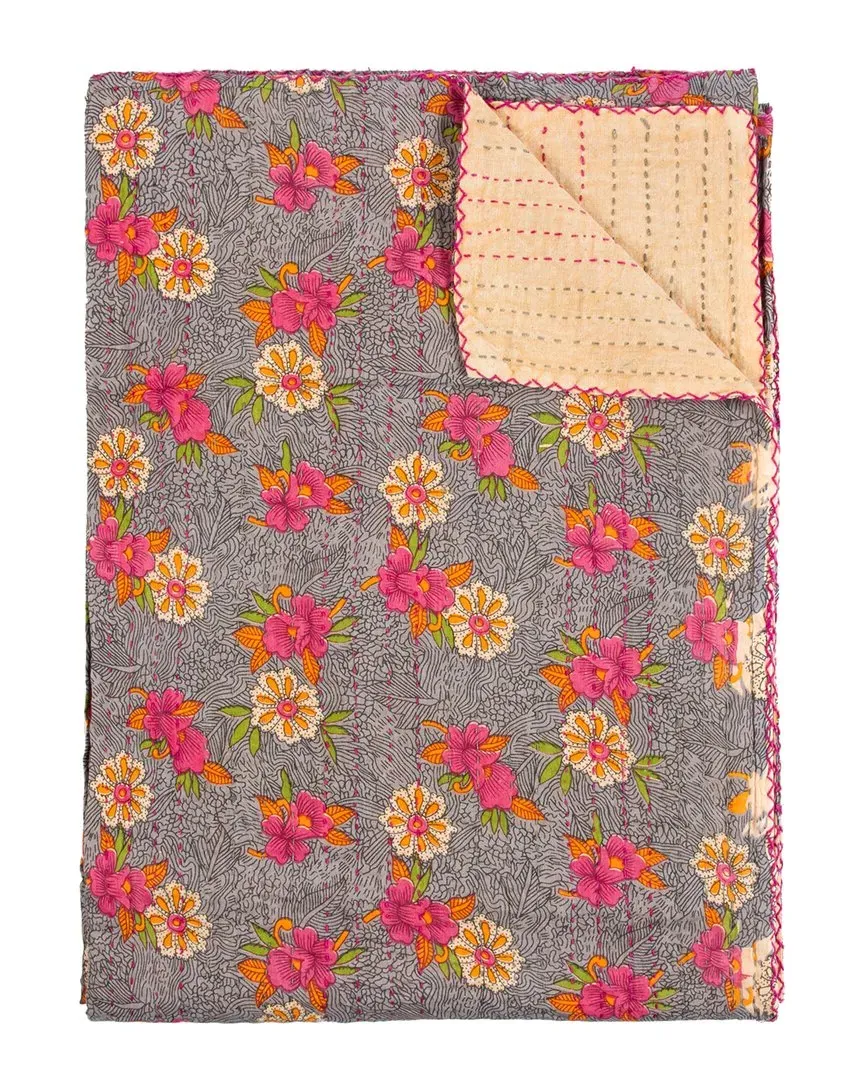 Natural Group Kantha Cotton Throw - Purple