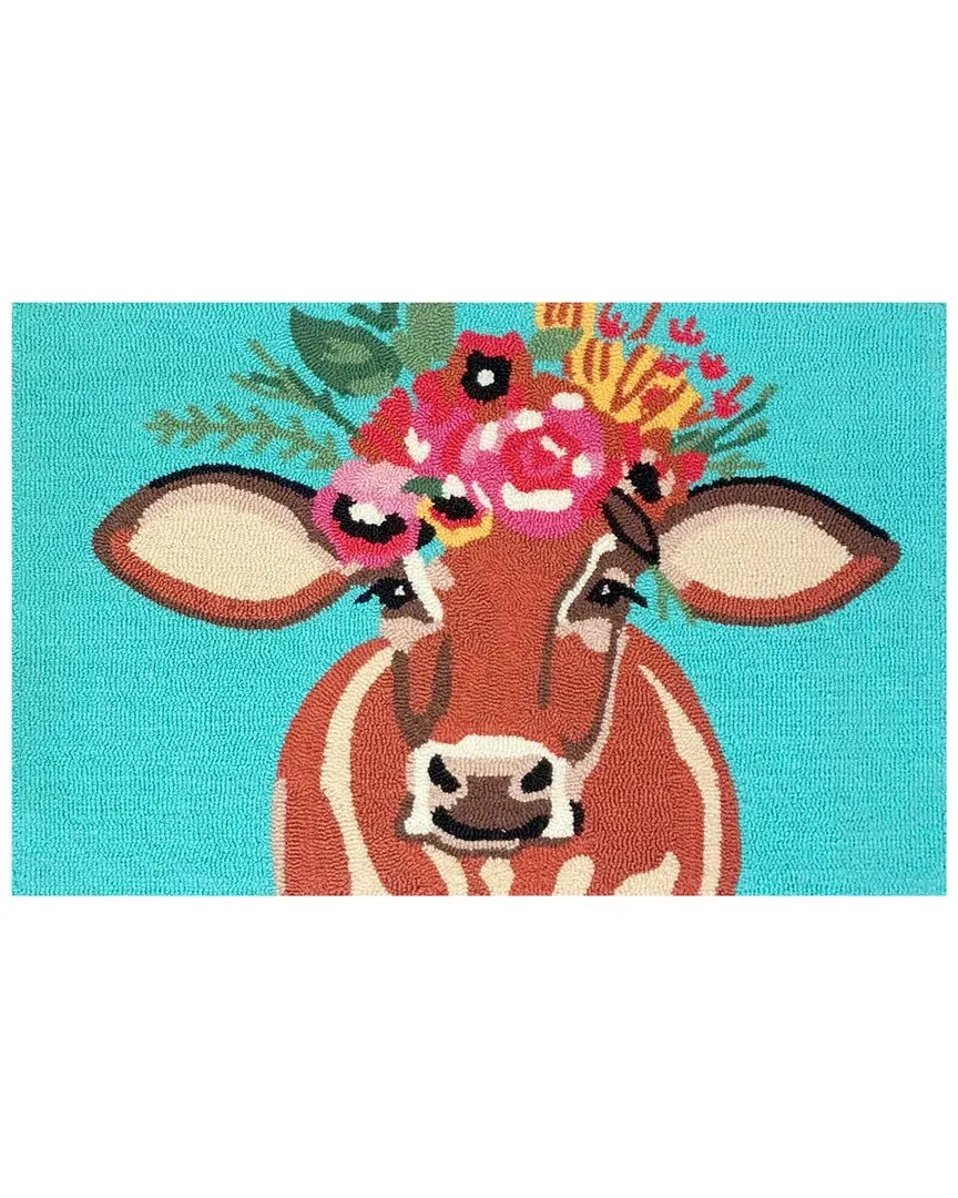 Betsy Floral Cow 30x48in Doormat - Turquoise