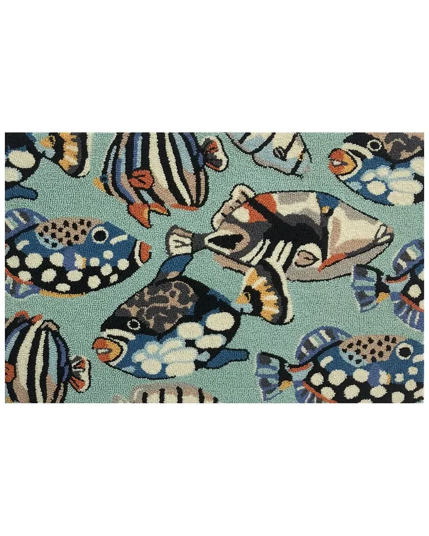 Pattern Fish Toss Indoor/Outdoor Doormat - Aqua, UV Polyester