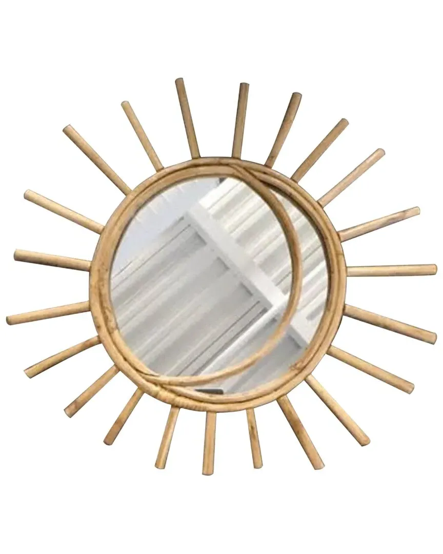 25in Sun Shape Rattan Wall Mirror - Natural image