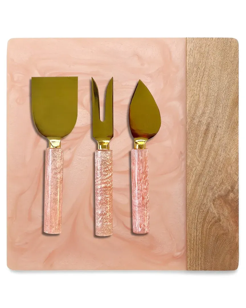 5-Piece Cheese Serving Set with Boards & Tools - Wood, Resin image